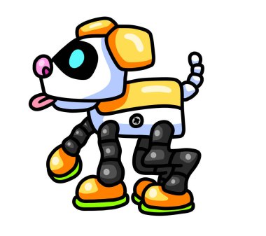 Digital illustration of a adorable happy robot dog