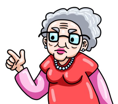 Digital illustration of a cute angry grandma