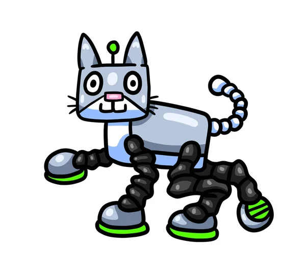 Digital illustration of a adorable happy robot cat