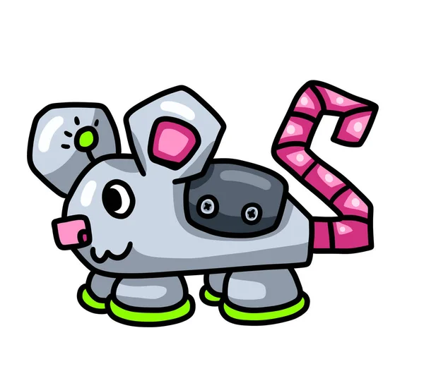 Digital illustration of a adorable happy robot mouse