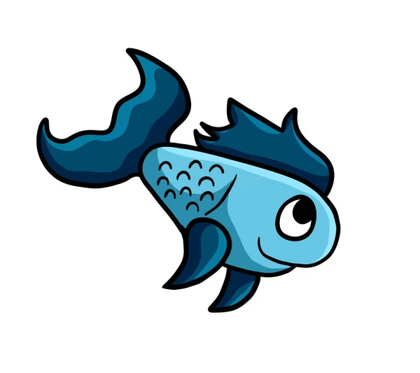 Digital Illustration Adorable Happy Blue Fish — Stok fotoğraf
