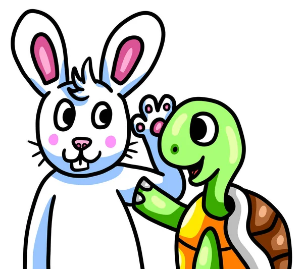 Digital Illustration Adorable Bunny Turtle Friends — 图库照片