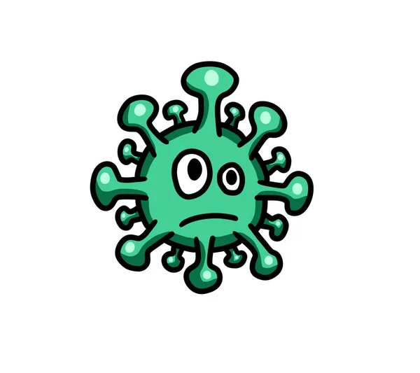 Digital Illustration Cartoon Green Coronavirus Emoticon — Zdjęcie stockowe