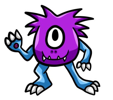 Digital illustration of a happy waving purple monster