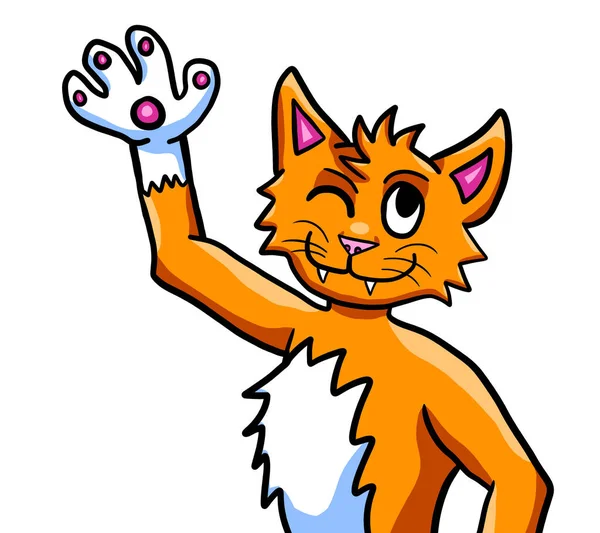 Digital illustration of a orange cat waving hi