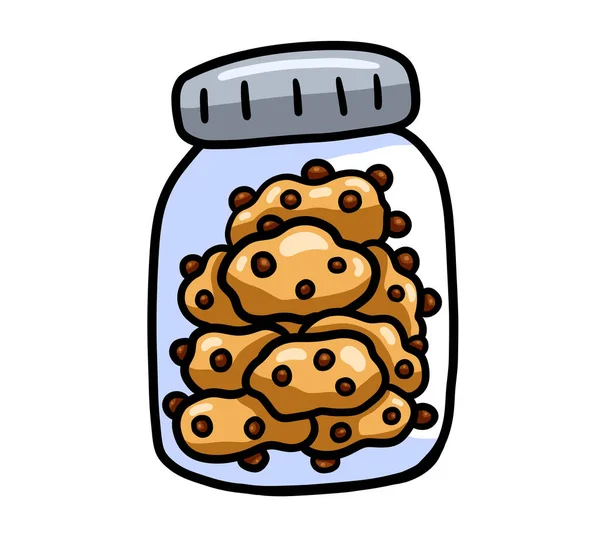 Digital illustration of a cartoon chocolate chip cookie jar