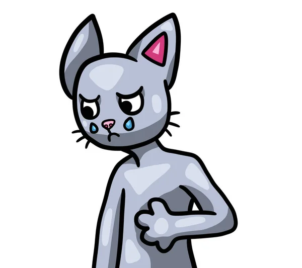 Digital Illustration Cute Sad Grey Cat — Stock Photo, Image