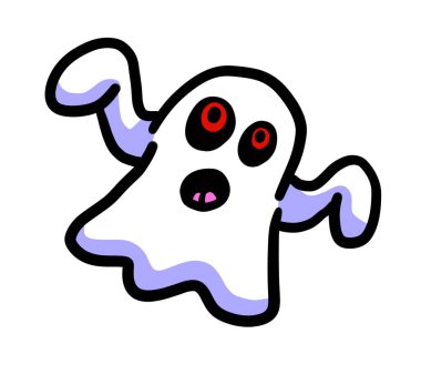 Digital illustration of a spooky red eyed ghost