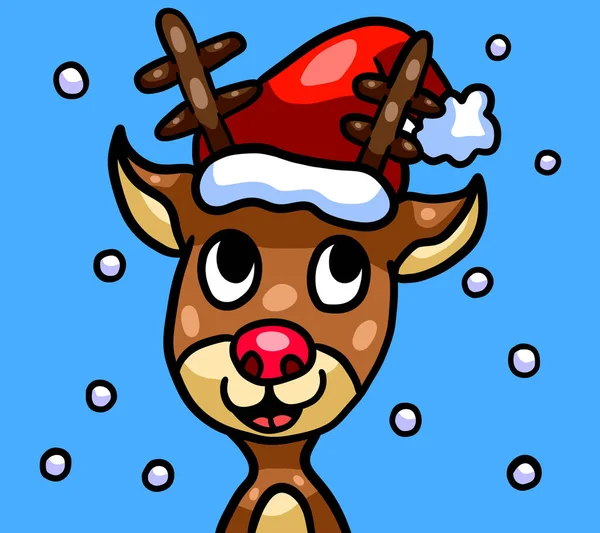 Digital Illustration Cute Happy Christmas Reindeer Card — Zdjęcie stockowe