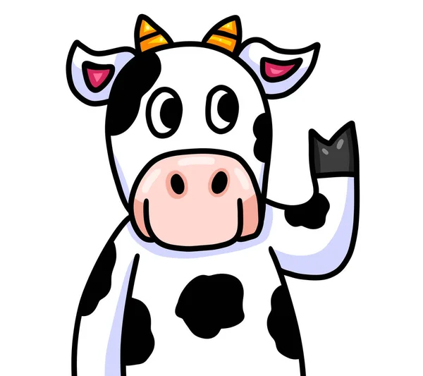 Digital Illustration Adorable Happy Waving Cow — Fotografia de Stock