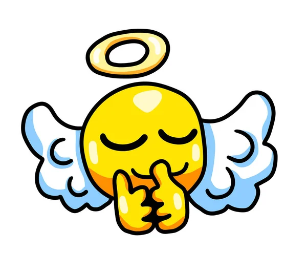 Digital illustration of a cartoon adorable praying angel emoticon