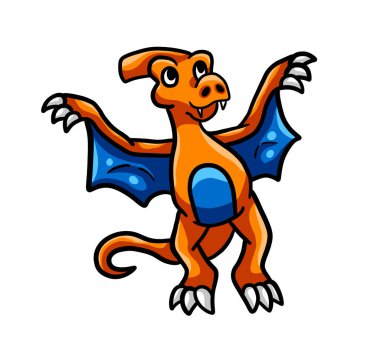 Digital illustration of a flying orange dinosaur