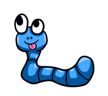 Digital illustration of a funny blue worm