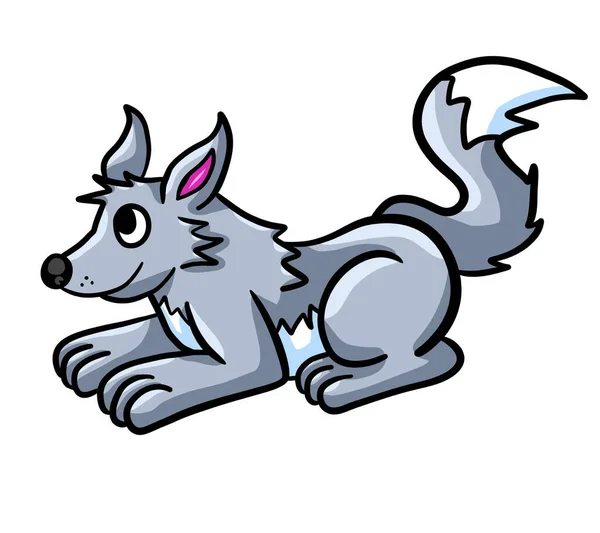Digital Illustration Adorable Grey Wolf — ストック写真