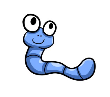 Digital illustration of a cute blue worm