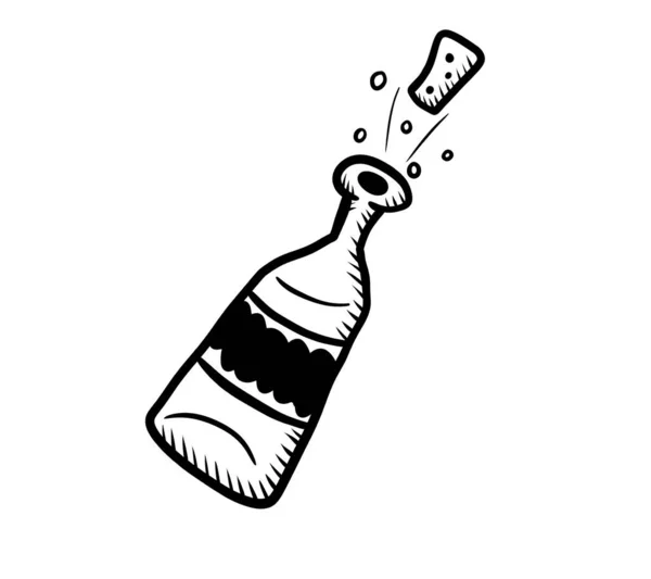 Digital illustration of a open wine bottle doodle