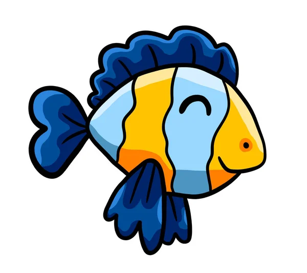 Digital Illustration Happy Blue Fish — Stok fotoğraf