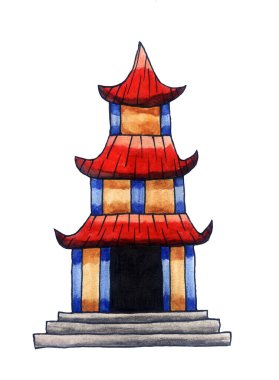 Handmade illustration of an Asian temple