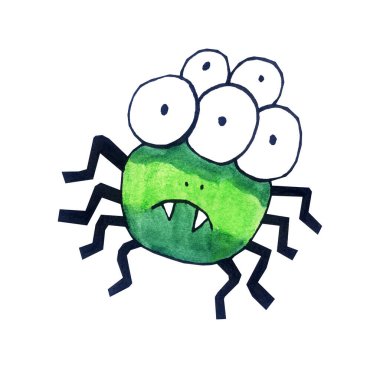 Handmade illustration of a green spider