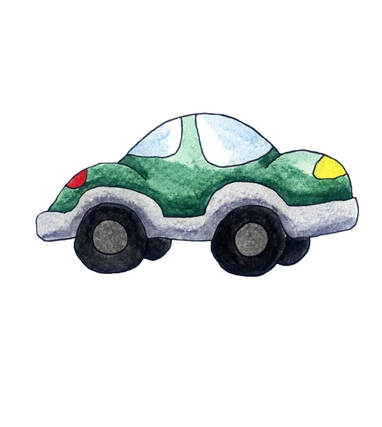 Handmade Illustration Green Car — Stok fotoğraf
