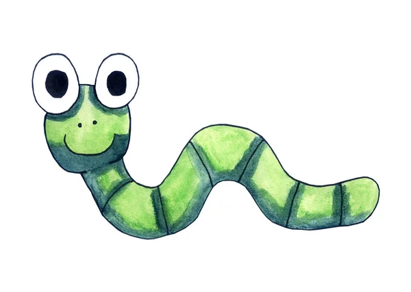 Handmade Illustration Green Worm — 图库照片