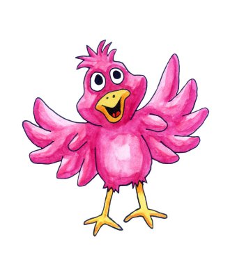 Handmade illustration of a pink bird