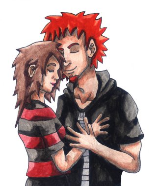 Handmade illustration of a romantic couple