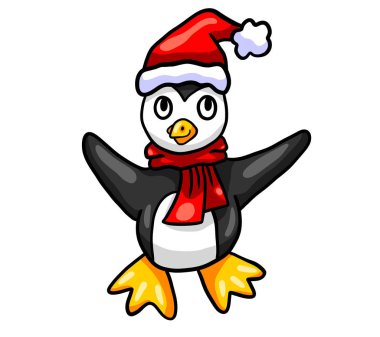 Digital illustration of an adorable Christmas penguin