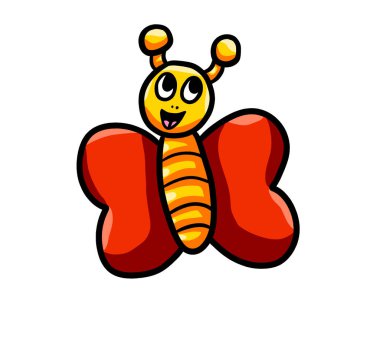 Digital illustration of a happy yellow butterfly with red wings