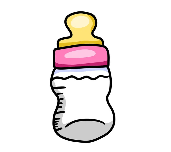 Digital illustration of a cartoon pink baby bottle
