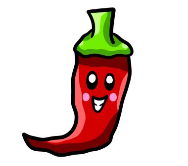 Digital illustration of a cartoon red chilli pepper