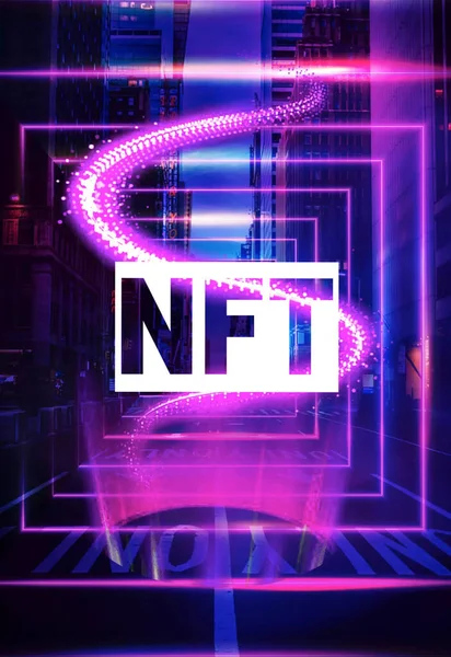 NFT is written on purple design. Striking and remarkable.