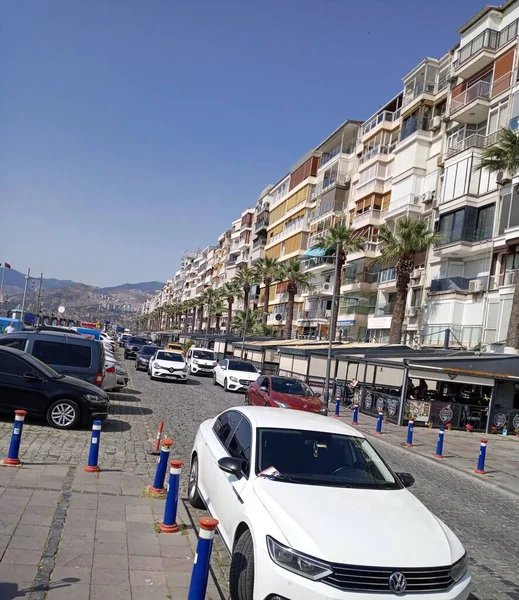Many Cars Parked Many Cars Road Kordon Izmir City Busy — Fotografia de Stock