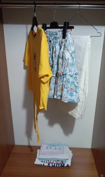 Clothes Hanging Hanger Wardrobe Shirts Skirts Summer Pants — Stockfoto