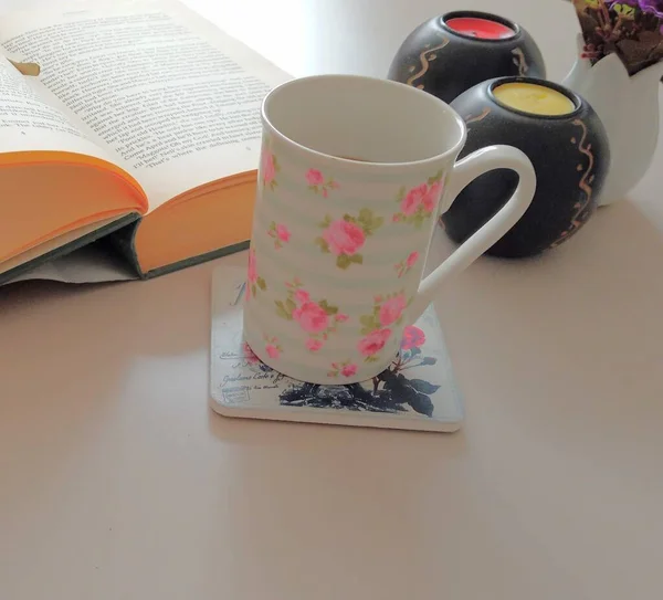 Mug Candles Book Book Coffe Good Couples — Stockfoto