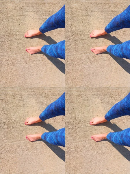 She Stands Concrete Floor Photo Divided Parts Divide Effect — Stock Fotó