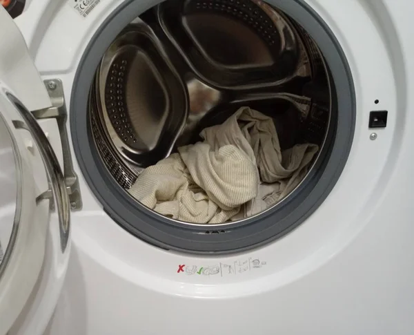 Dirty Laundry Machine Machine Cover Open Washing Machine — Stock Photo, Image