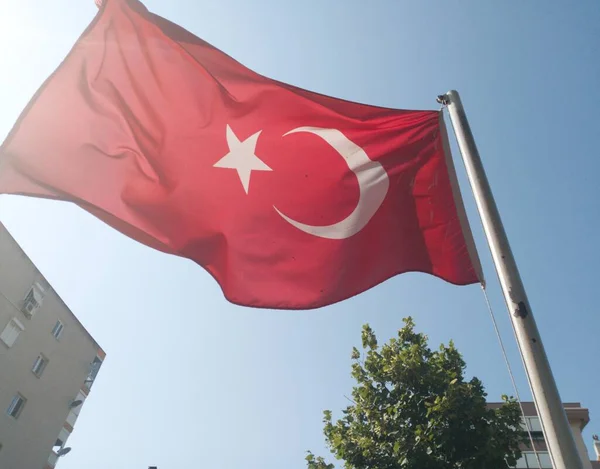 Turkish Flag Flag Flying Sky Izmir Turkey Nice View — Fotografia de Stock