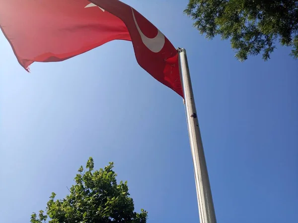 Turkish Flag Flag Flying Sky Izmir Turkey — Stok fotoğraf