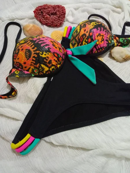 Black Colorful Patterned Trent Bikini Summer Fashion — Stockfoto