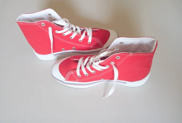 Women Ankle Sneakers Red Sneakers — Stock Fotó