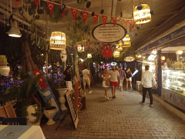 Rua Com Restaurantes Peixe Datca Marmaris — Fotografia de Stock