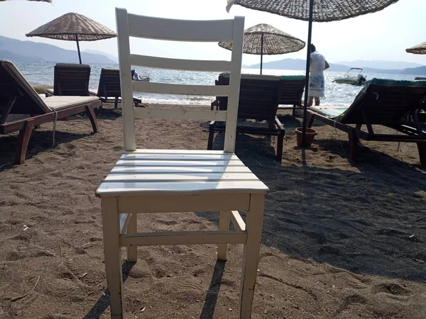 Bílá Židle Pláži Hisaronu Marmaris — Stock fotografie