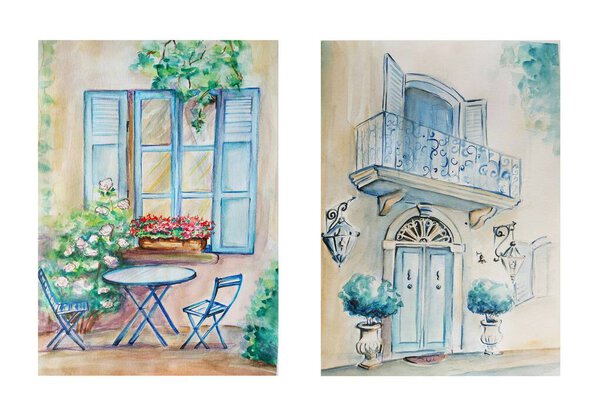 Акварель старого города, иллюстративное искусство