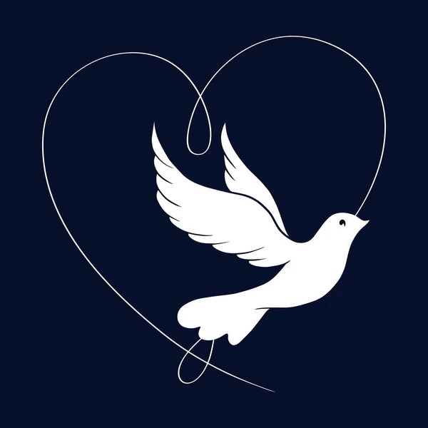 Elegant Outline Heart Dove Bird Vector Illustration Card — Stock Vector