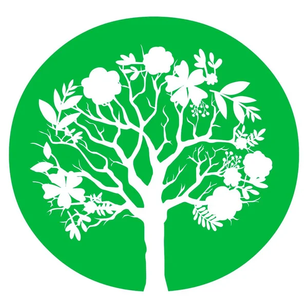 Träd Siluett Symbol Grön Runda — Stock vektor