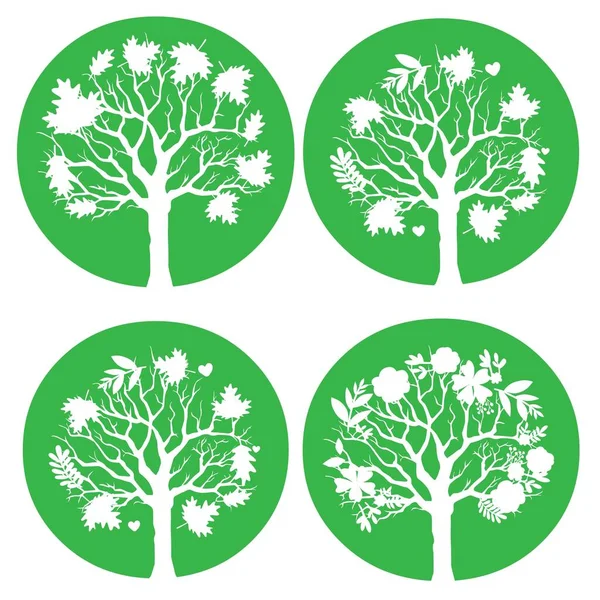 Набір Символів Силуету Дерева Зеленому Раунді — стоковий вектор
