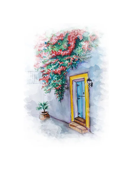 Akwarela Ręcznie Rysowane Ilustracja Sztuka Starych Drzwi — Zdjęcie stockowe