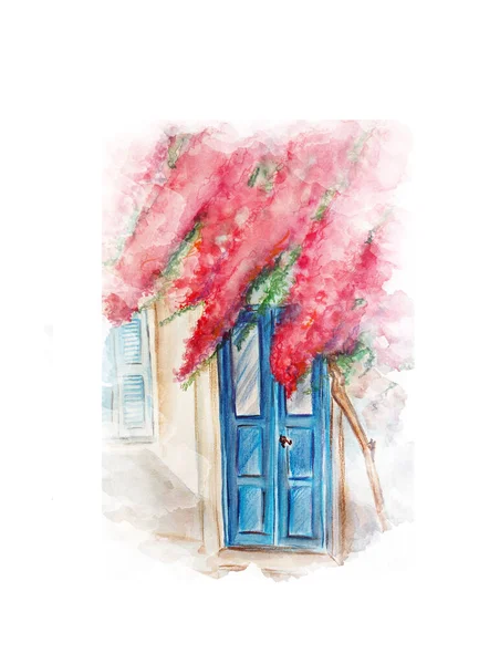 Акварель Рука Намальована Ілюстрація Мистецтва Старих Дверей — стокове фото