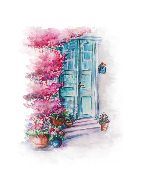 Акварель Рука Намальована Ілюстрація Мистецтва Старих Дверей — стокове фото
